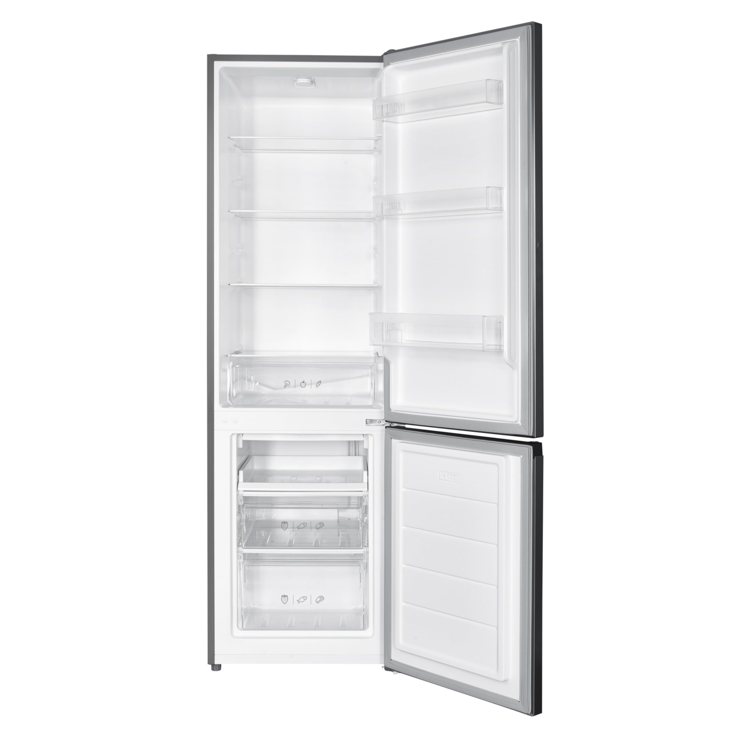 Amica Kühl‑Gefrier‑Kombination freistehend 180 x 55 x 56 cm 262 l 4-Sterne-Fach Gefrierfach unten Tür-Offen-Alarm LED‑Innenbeleuchtung AKG 3880 E – Kühl Gefrierkombination Edelstahloptik