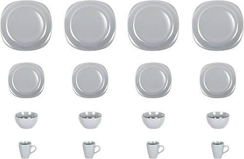 Miniatura 5 de HomeVss, Juego de vajilla cuadrada de gres de 16 piezas, gris mate