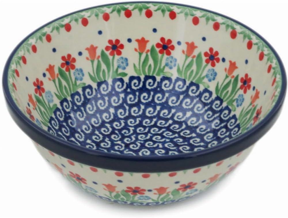 Authentic Polish Pottery Bowl 6-inch in Babcia's Garden Design Handmade in Bolesławiec Poland by Ceramika Artystyczna + Certificate of Authenticity