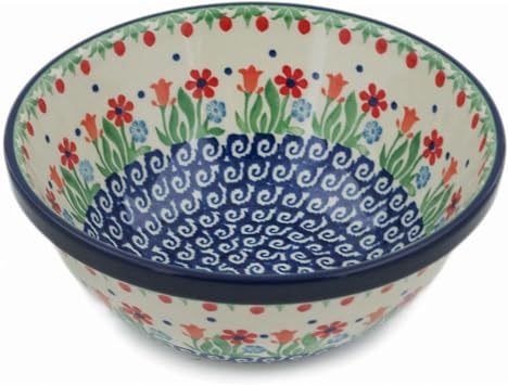 Authentic Polish Pottery Bowl 6-inch in Babcias Garden Design Handmade in Bolesawiec Poland by Ceramika Artystyczna + Certificate of Authenticity