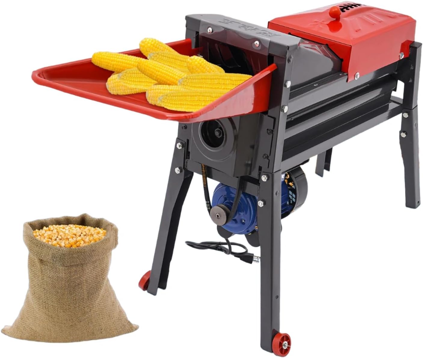 110V Electric Corn Sheller Machine, 480W Automatic Dry Corn Thresher Machine w/2 Wheels, 2204-3307lbs/Hour Heavy Duty Steel Quick Corn Cob Sheller for Restaurant, Farm (Black, Red)