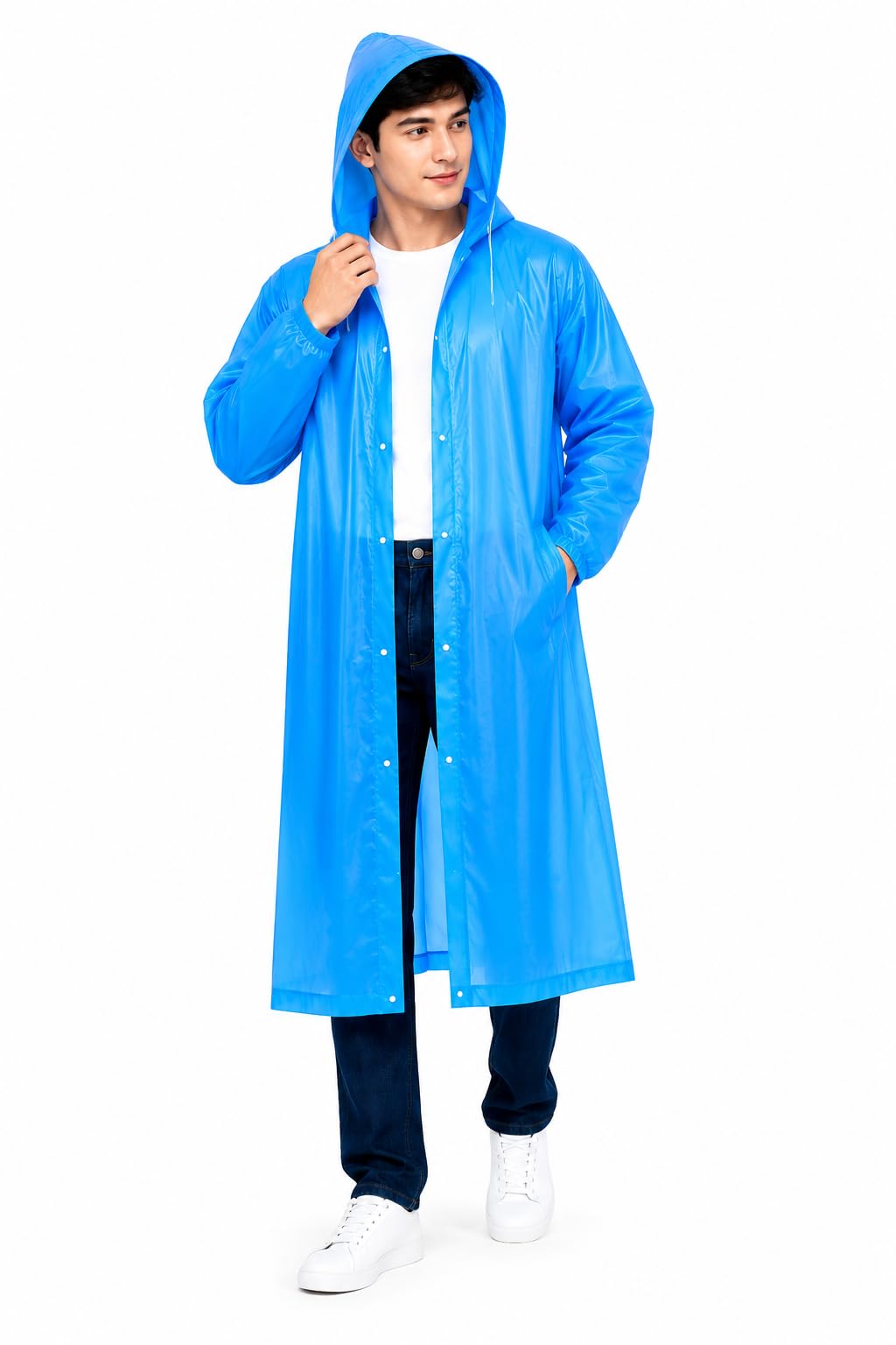 Unisex Blue Raincoat with Hood-image-35