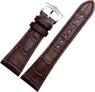 25mm Watch Band Black Genuine Leather Strap Brown Silver Steel Buckle Watchbands For Men (Silver Buckle, Brown)