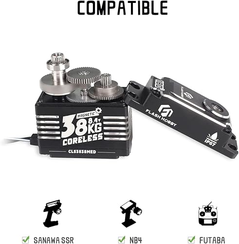 Miniatura 2 de Servo sin núcleo de 83.8 lbs, servo de alto par de torsión de 8.4 V, engranaje de metal completo servo RC con IP67 impermeable y soporte magnético