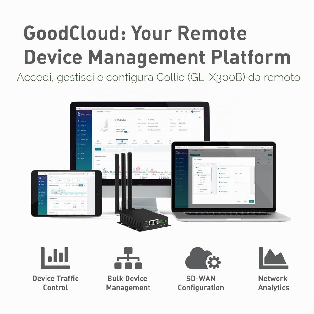 GL.iNet GL-X300B Collie Gateway wireless industriale 4G LTE RS485 VPN | Involucro metallico, antenna rimovibile, RS485, watchdog hardware, 2,4 GHz, VPN, OpenWrt, ampio intervallo di tensione 9-36 V