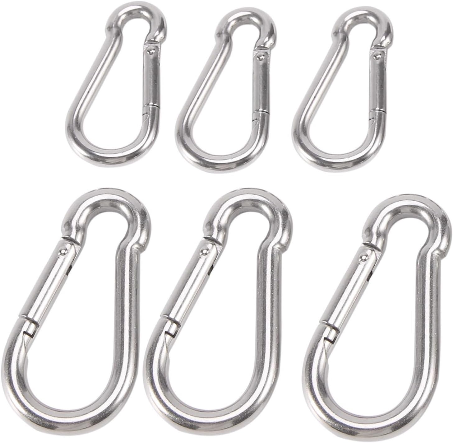 BREAKA 6Pcs Stainless Steel Spring Snap Hook Carabiner Small Carabiner Stainless Steel Clips for Flags Climbing(M6 and M8)