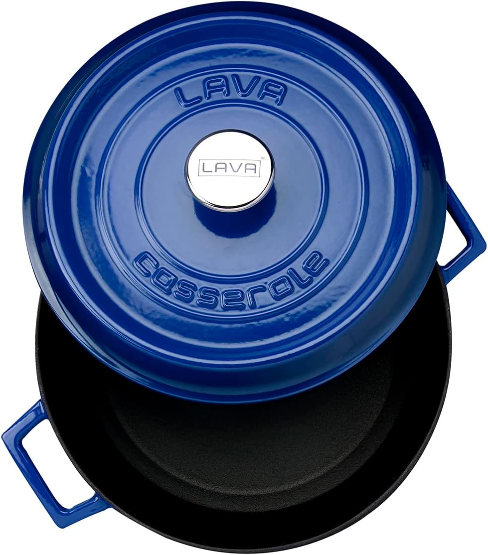 LAVA 7 Quarts Cast Iron Dutch Oven: Multipurpose Stylish Round Shape Dutch Oven Pot with Three Layers of Enamel Coated with Trendy Lid (Blue)