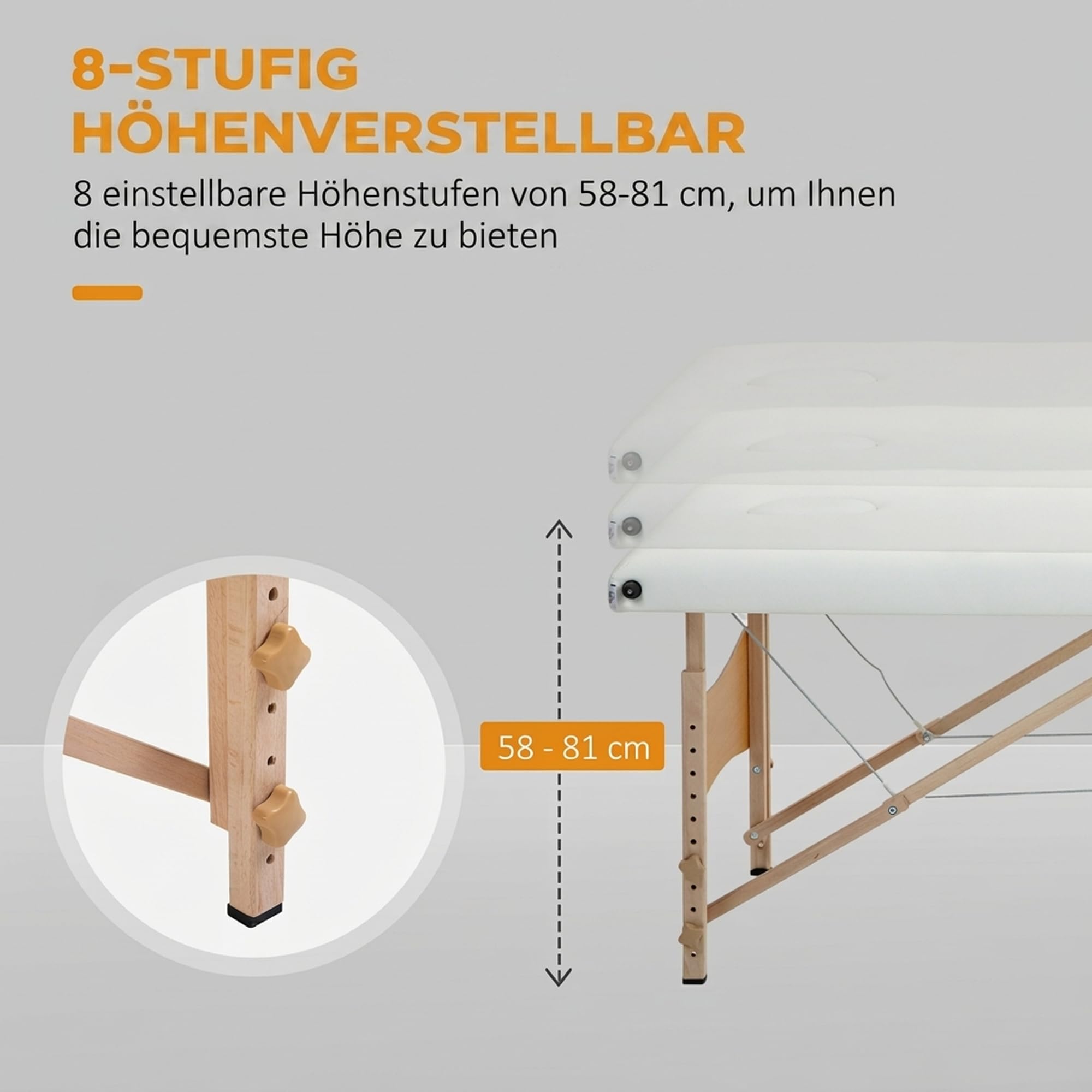 HOMCOM Mobile Massageliege 2 Zonen Klappbar Höhenverstellbar Cremeweiß