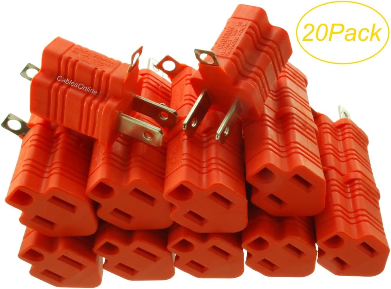 CablesOnline 3-Prong to 2-Prong Polarized Grounding AC Power Plug Adapter (20-Pack) (PS-A11-20)