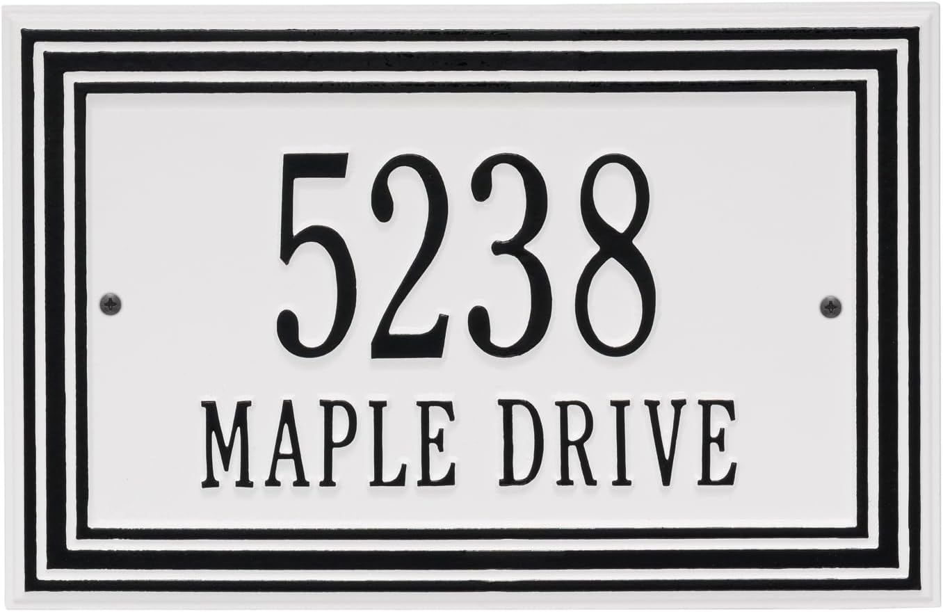Whitehall Address Plaque, Personalized House Number Sign, Cast Metal Custom Address Plaque for House Numbers, Graham Wall Mounted Sign (5 Colors Available)