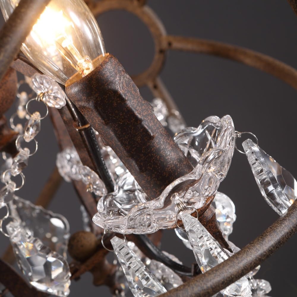 Lampadario Moderno a 4 luci in Stile Rustico con Sfere di Cristallo e Lampada a Sospensione in Metallo Nero, lampadario Industriale Vintage a Sfera da soffitto per Sala da Pranzo e