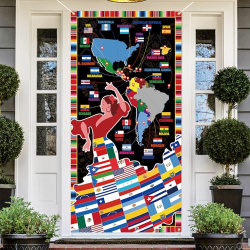 Hispanic Heritage Month Door Cover, Latinx Heritage Month Porch Sign Banner, National 22 Spanish Speaking Countries Latino Heritage Month Decorations and Supplies for School Classroom Office