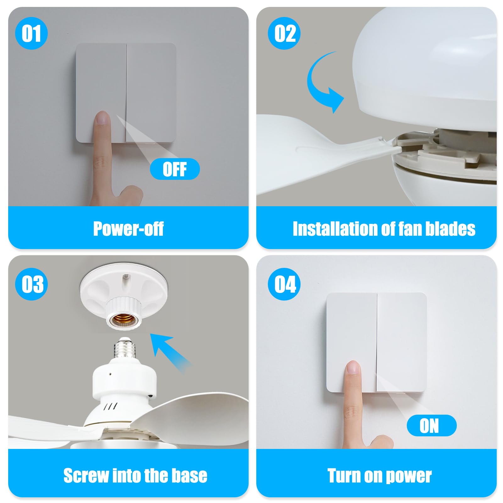 Ulikey Ventilatore da Soffitto con Luce, 40W Plafoniera Soffitto, 52CM LED Dimmerabile Ventola Soffitto, con Base E27, 3 Velocità, 6 Pale, Timer, Silenziosa, per Soggiorno, Lamera da Letto