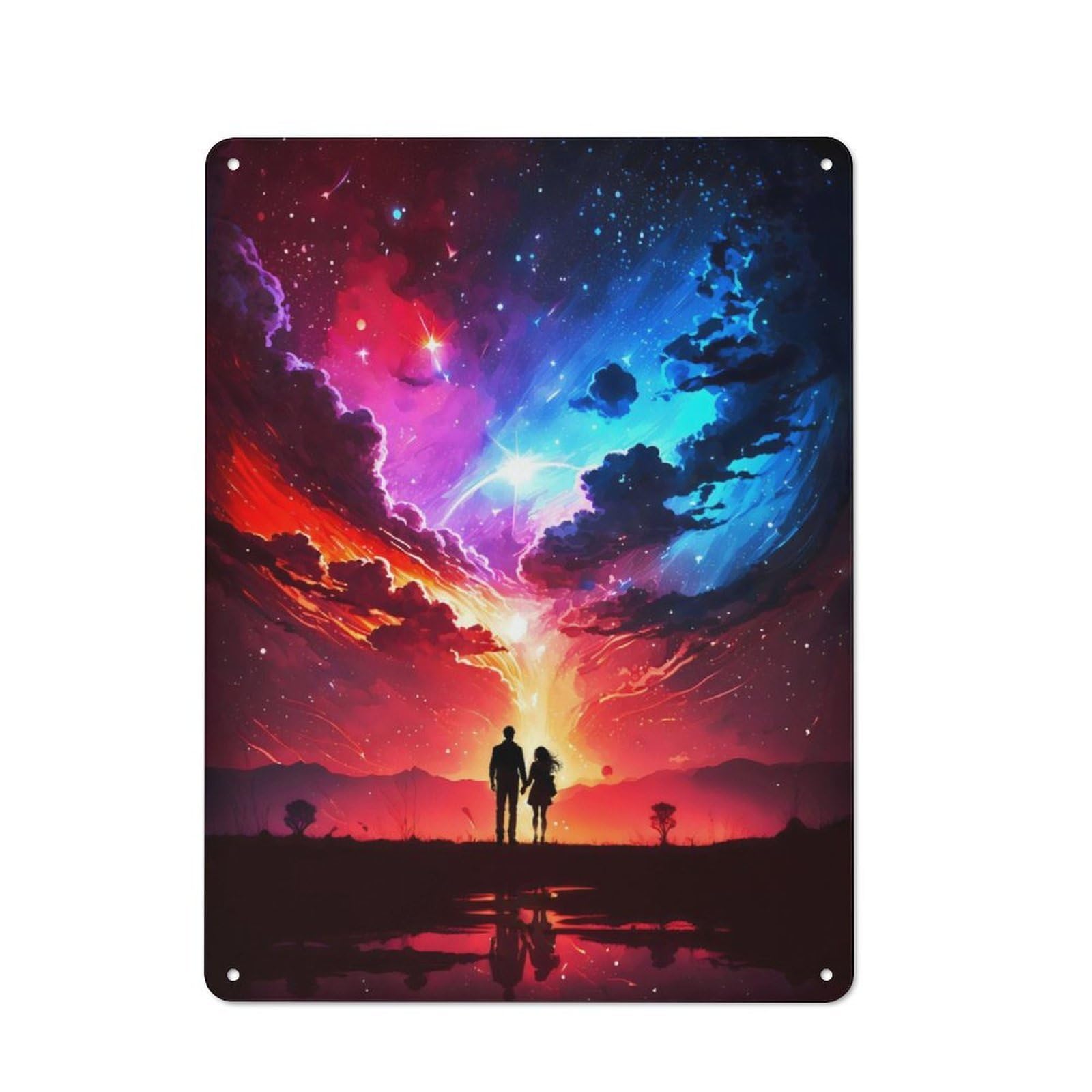 Junmoney Couple Cosmos Landscape Rustic Tin Sign 40X30cm Featuring For Garage Or Workshop, For Updating Garage And Workshop After Moving