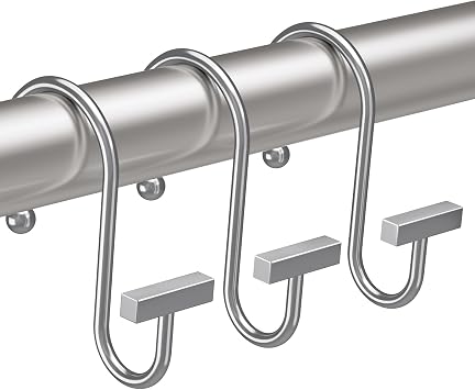 Bathway Shower Curtain Hooks, Chrome Shower Curtain Rings Rust Proof, 12PCS Shower Hooks for Shower Curtain, T-Bar Design Convenient Elegant Shower Curtain Hangers for Bathroom Kitchen Wardrobe