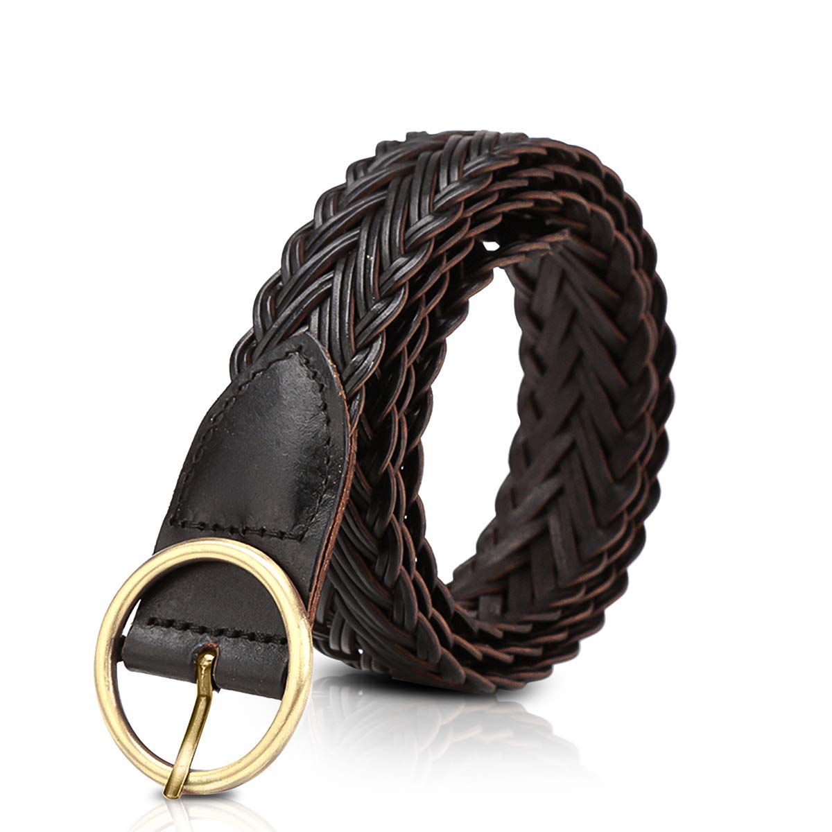 LumiSyne Braided Belt Women Elastic Waist Belt Ladies Cowhide Leather Belt Vintage Round Buckle Adjustable Waistband For Dress Jeans Pants(Black)