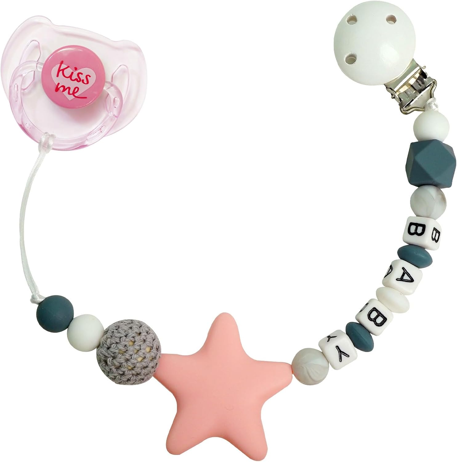 MYREBABY Pink Pacifier Clip Chain with Magnetic Pacifier for Reborn Baby Dolls Feeding Toy Accessories for Kids Gift