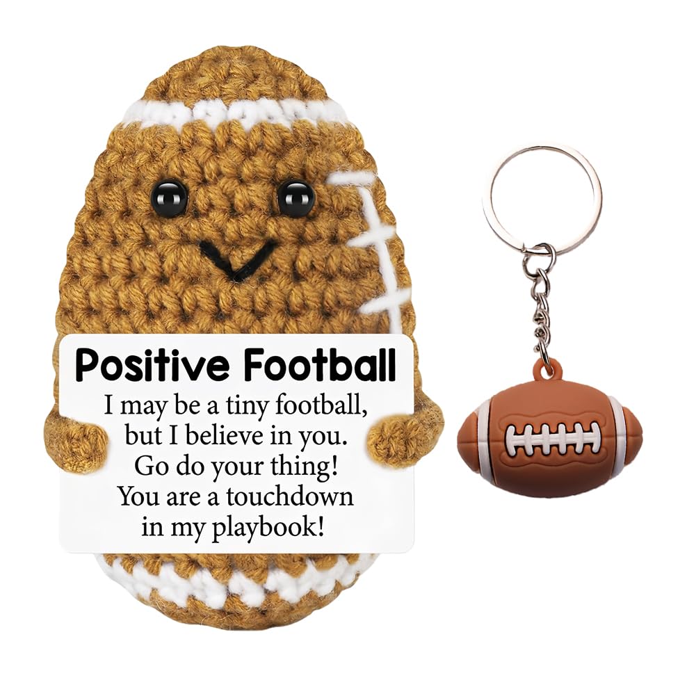 Positive Crochet Rugby,Positive Crochet Doll,Emotion Support Gift, Rugby Keyring, Birthday Gifts for To My Love,Sports Lover,Colleague,Friend,Football Gifts for Birthday Gift Party Decoration,2pcs