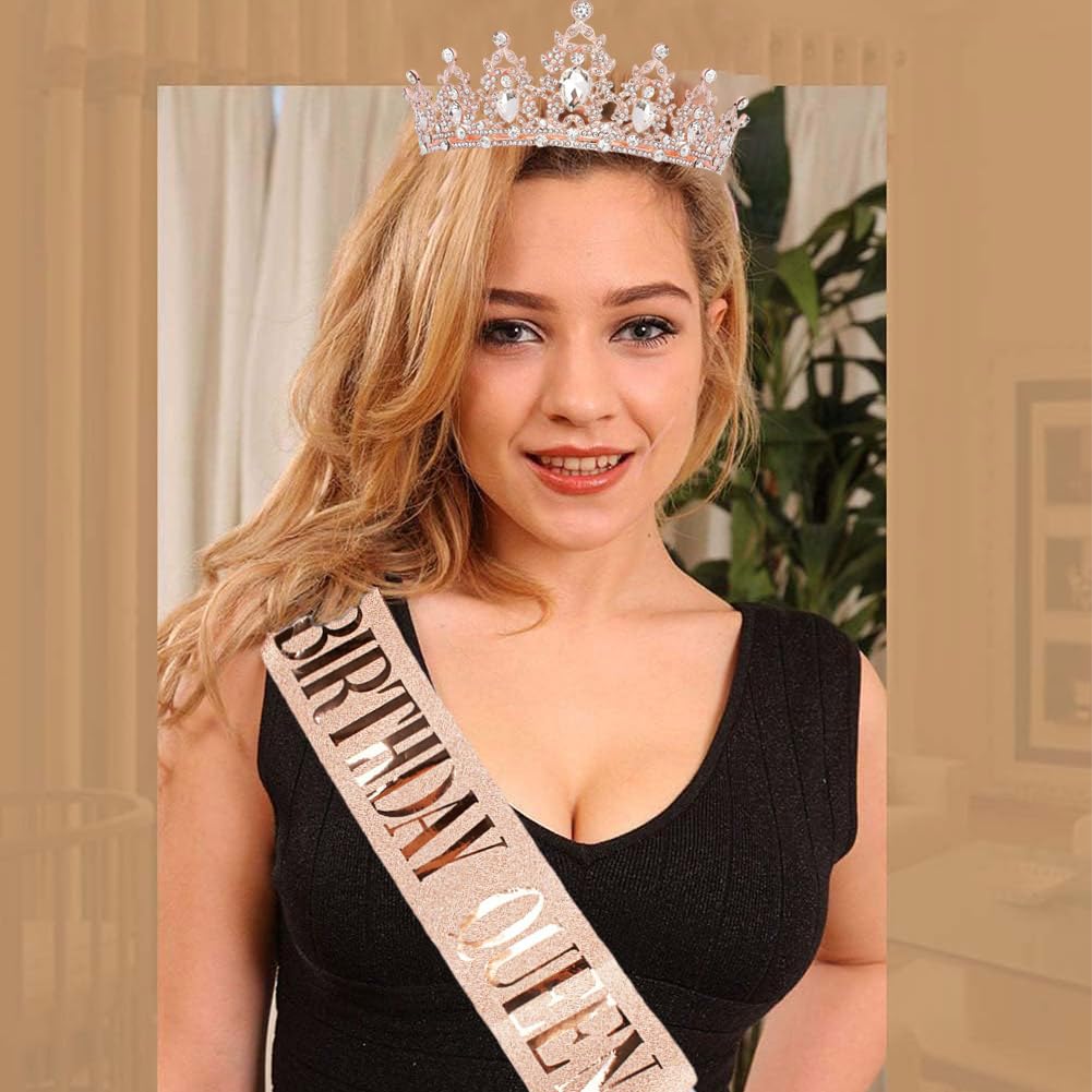 YISSION Geburtstagsschärpe & Krone Set – Prinzessin Tiara Mit Funkelnder Schärpe Für Frauen & Mädchen
