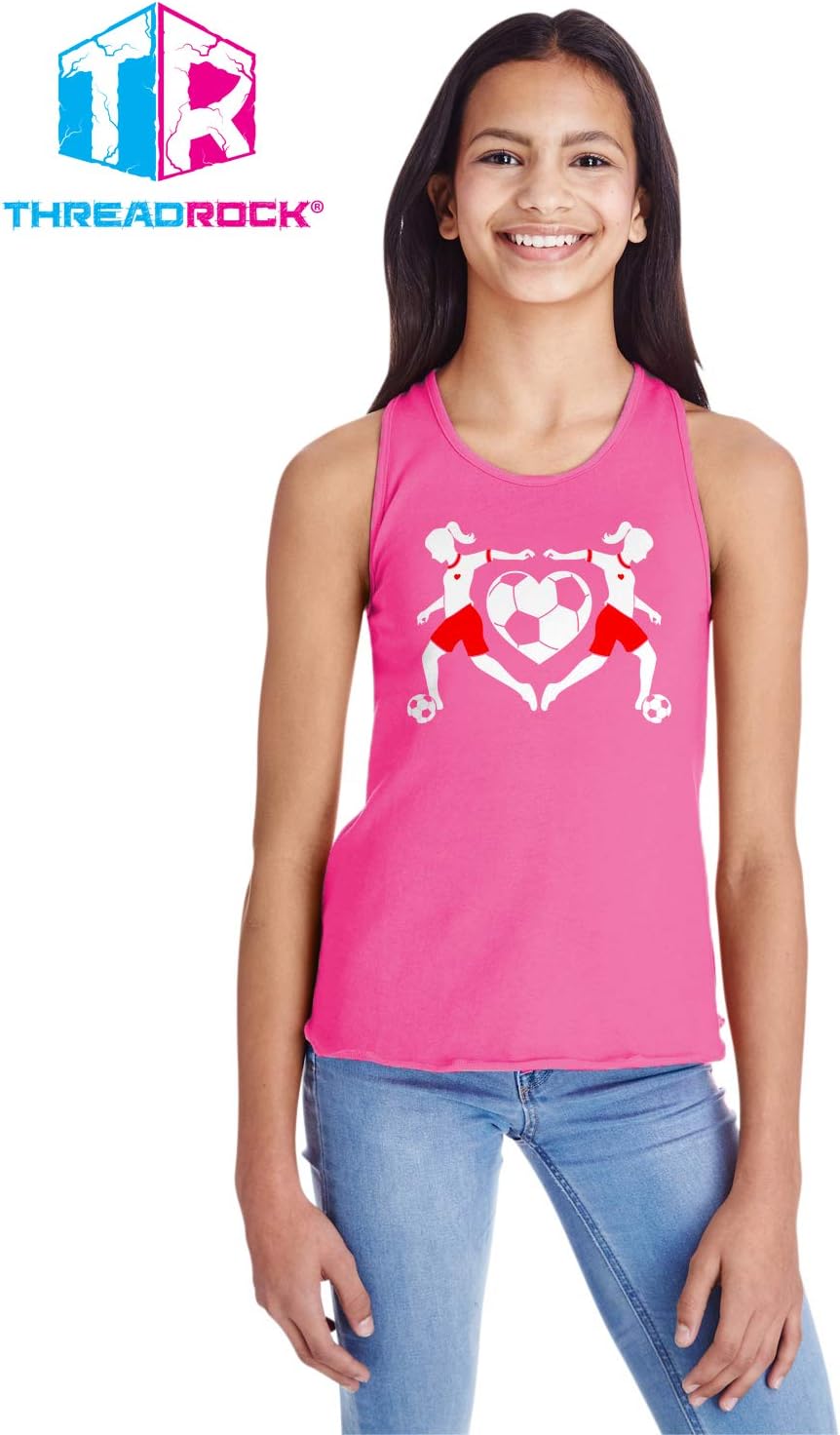 Threadrock Big Girls' Soccer Player Heart Love Racerback Tank Top