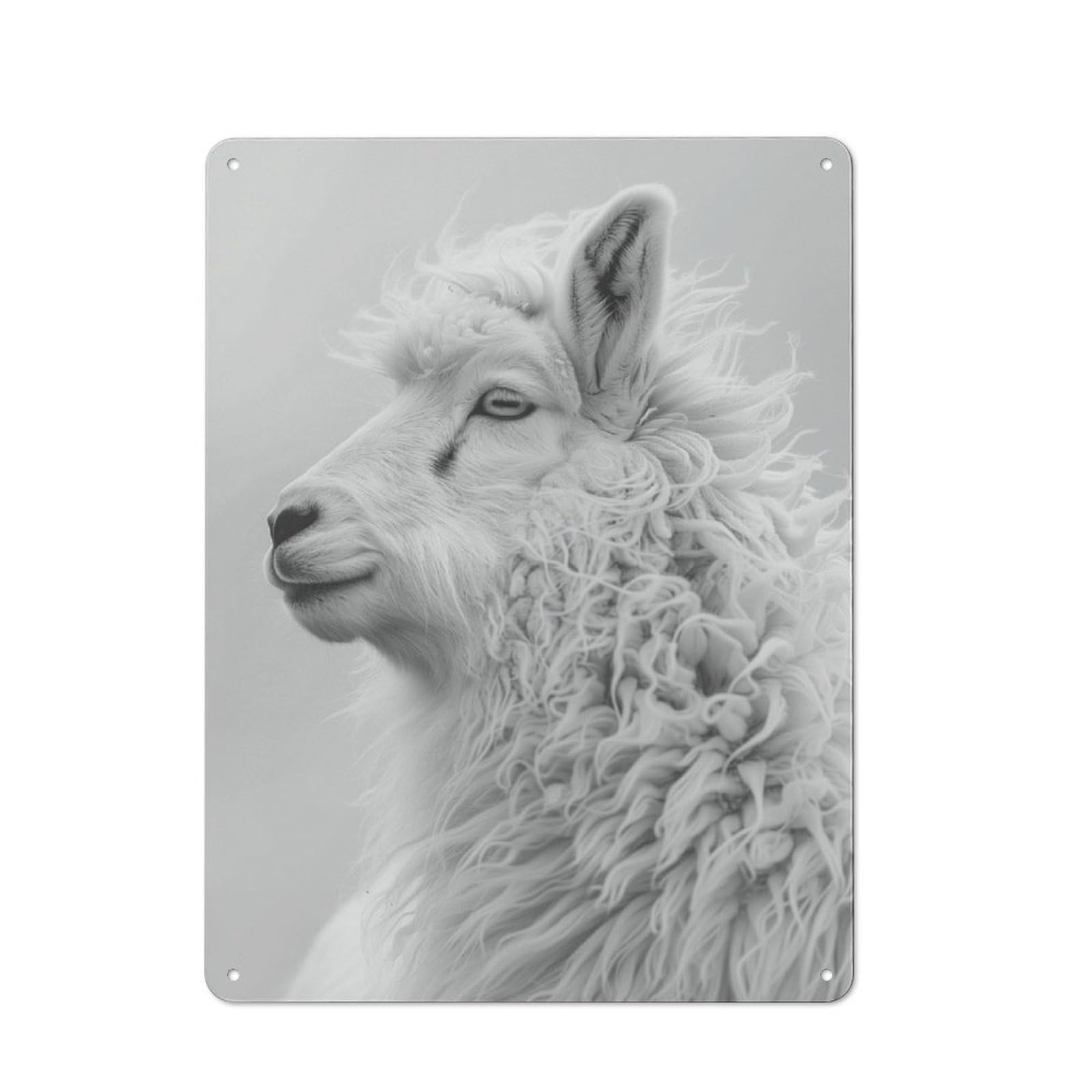 Junmoney Monochrome Llama Portrait Rustic Tin Sign 40X30cm For Living Room Or Hallway, Suited To Living Room Decor Lovers