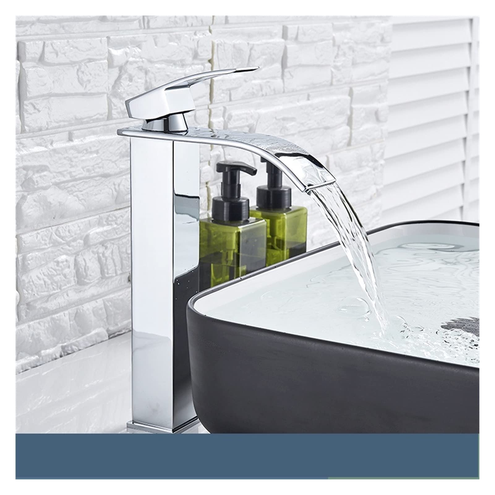 Mooilko C Waterfall Square Bathroom Basin Faucet Brass Material Surface Blackened Deck Installation Hot And Old Water Basin Sink Faucet Easy To Install(C)