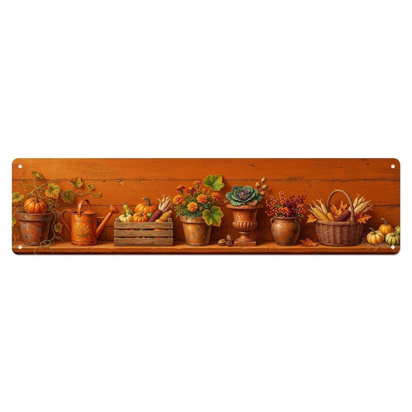 Fqnyr Style Metal Tin Sign Floral Garden Tools Pumpkin Patch Pattern Print