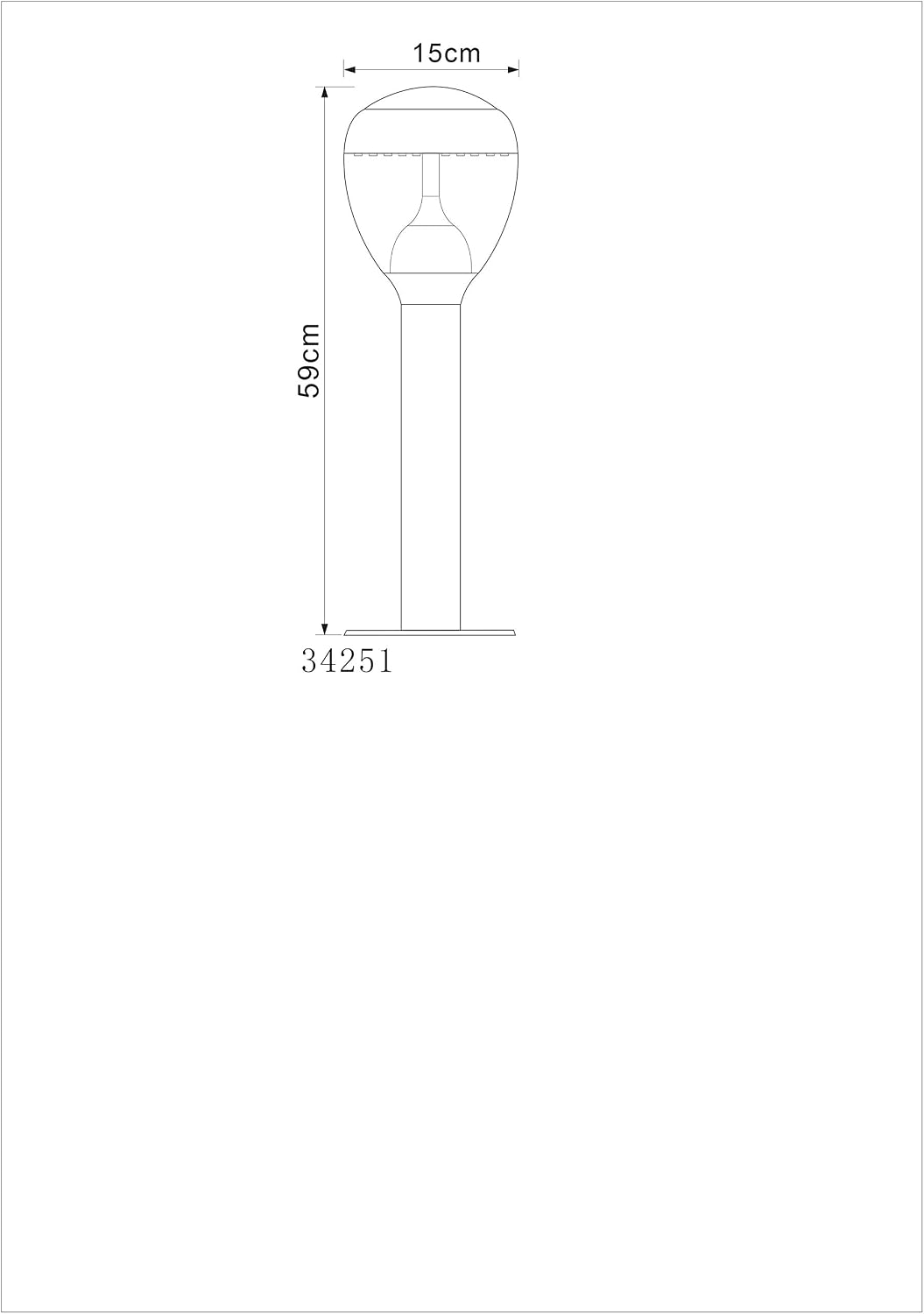 Technical drawing with dimensions of GLOBO LIGHTING Outdoor LED Luminaire