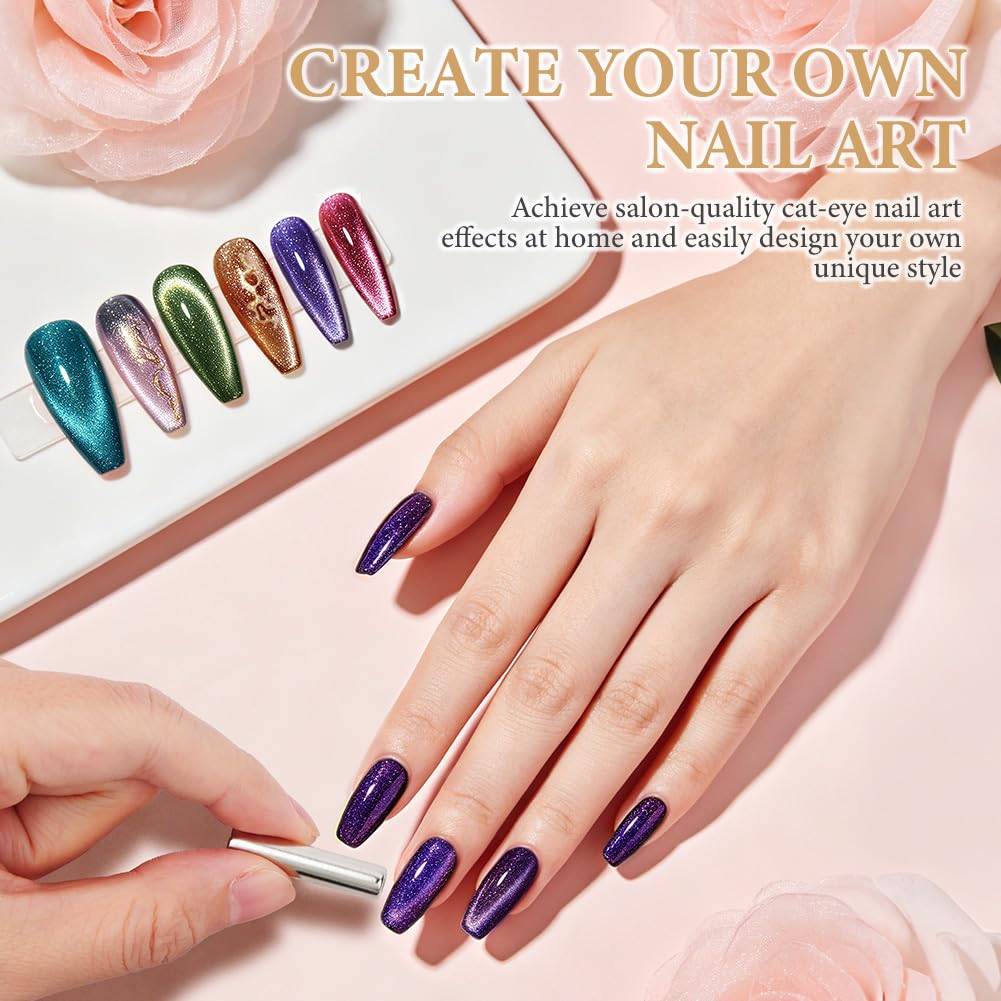 UV lakier do paznokci magnetyczny, żelowy lakier do paznokci Cat Eye kocie oko, klasyczny Cat Eye, Soak-Off UV lakier do paznokci do zdobienia paznokci, francuski manicure salon, z magnesem, 8