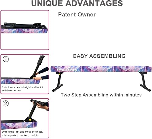 Miniatura 3 de Peakpath Haz de equilibrio de gimnasia ajustable y plegable de 8 pies, equipo de gimnasio en casa, fácil montaje y almacenamiento, no requiere