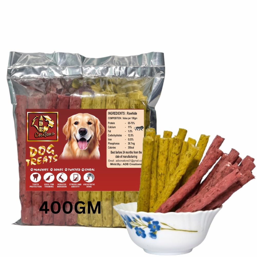 ADB Creations 400G Chicken & Mutton Chew Sticks for Puppies & Adult Pets, Dental Care Treats, Training Reward Snacks, Munchy Chew Sticks for All Breeds