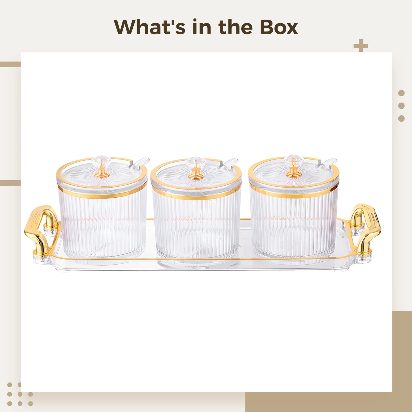 Ensemble organisateur d'assaisonnements de cuisine, 3 pots à épices avec couvercles, cuillères et plateau de service, boîtes à condiments en plastique transparent, pour sel, paprika, sucre