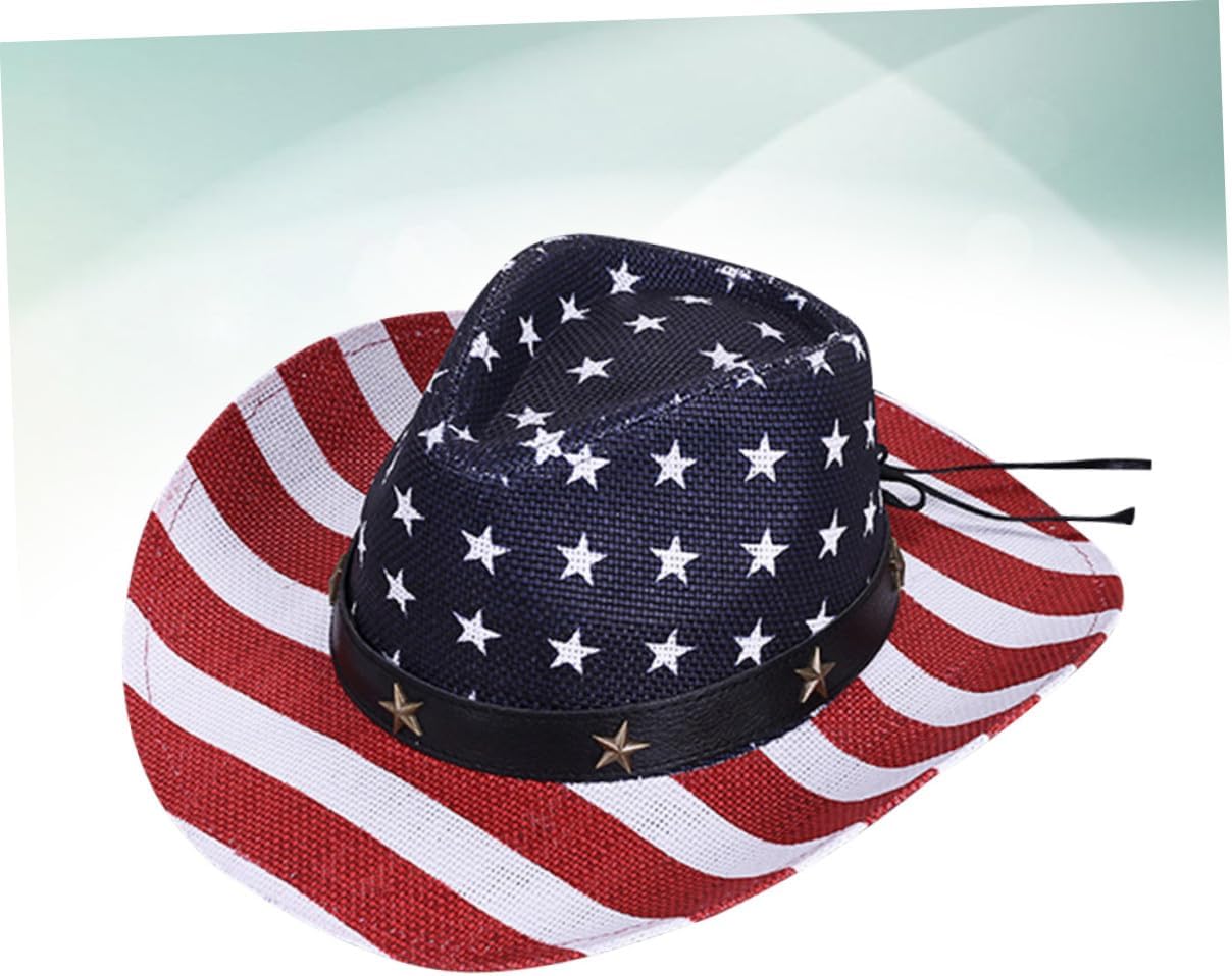 Classic Western Cowboy Hat Wide Brim Straw Sun Block for Men Red