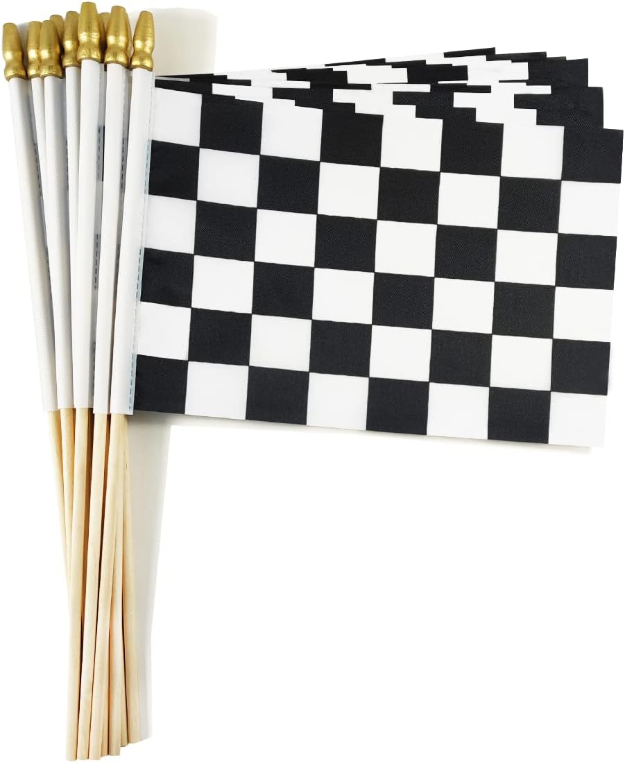 Amazon.com : LyButty Black and White Checkered Racing Stick Flag Small ...