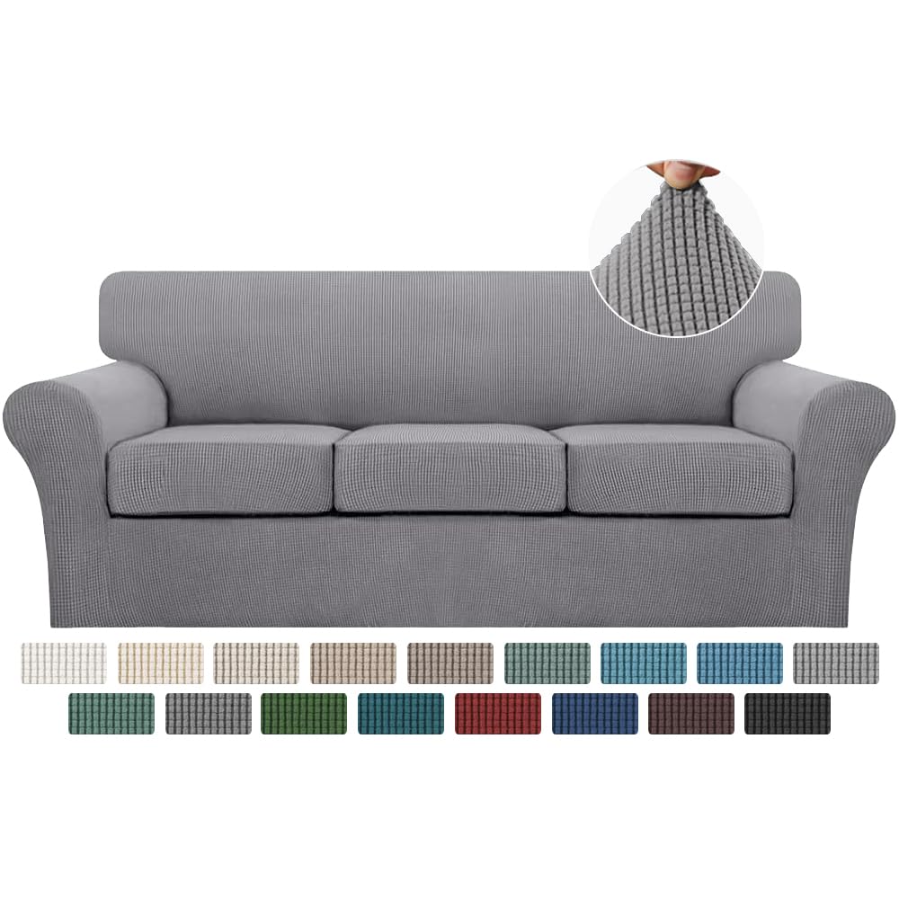 Turquoize 4 Piece Sofa Covers for 3 Cushion Couch Sofa Slipcover Soft Couch Cover for Dogs-Washable Sofa Furniture Covers with 3 Individual Cushion Covers, Feature Jacquard Fabric(Dove)