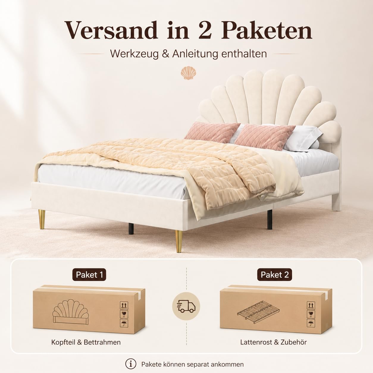 Polsterbett 140x200 mit Kopfteil in Blumenform, Doppelbett 140x200 für Mädchen, Kinderbett Bettgestell mit Lattenrost, Jugendbett Gästebett aus Samtstoff, für kinder/Erwachsenen, Ohne Matratze