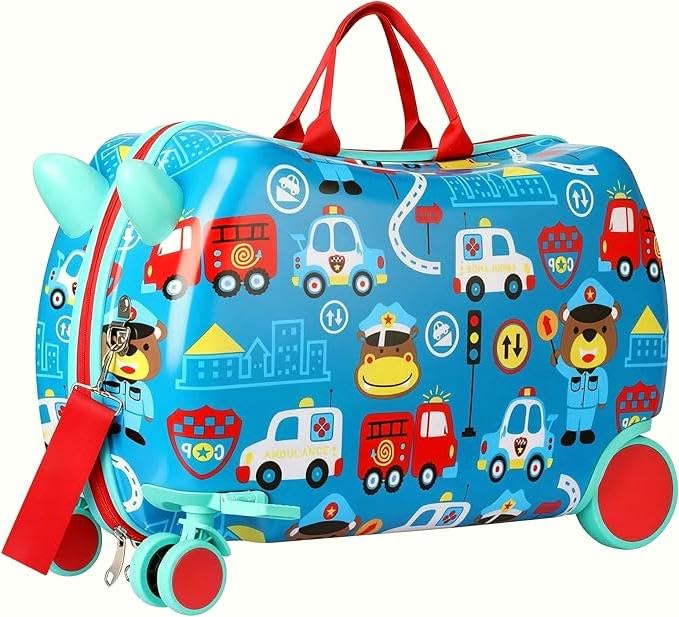 Bagage cabine léger pour voyage en famille - valise 48 cm bleu motifs voiture VINATO