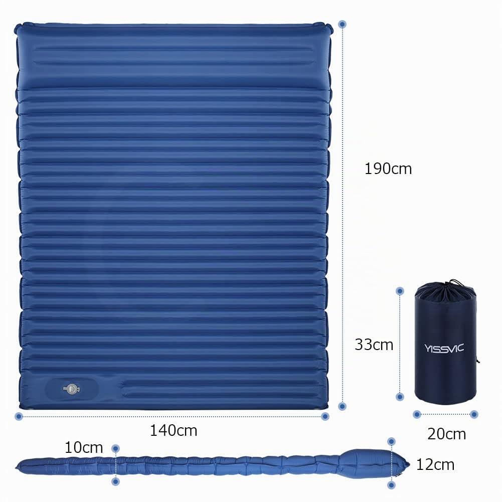 YISSVIC Materassino Campeggio per 2 Persone Gonfiabile Autogonfiabile con Cuscino Versione più Spessa Campeggio Resistente all'Acqua per Trekking Blu