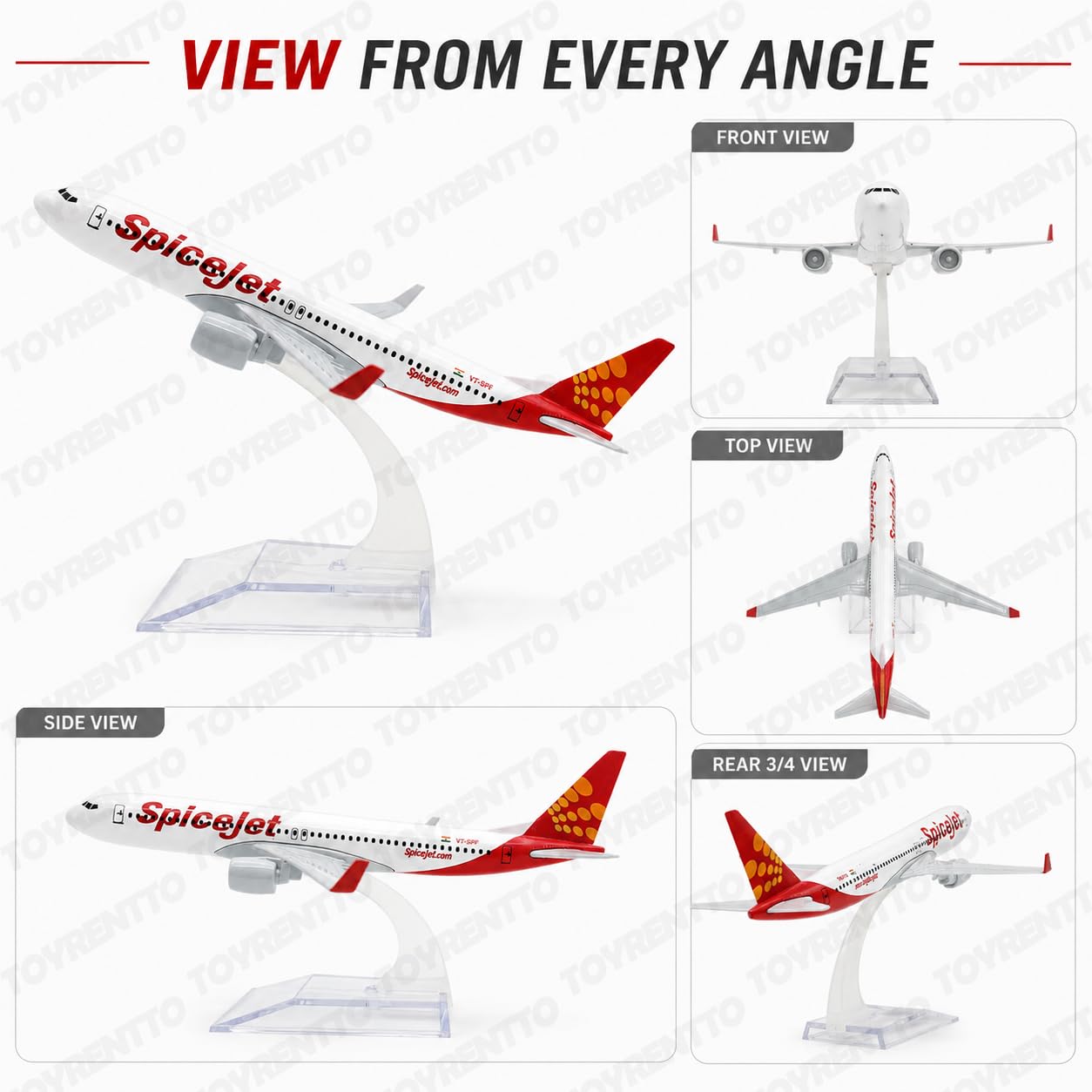 SpiceJet Boeing 737 Diecast Plane - Collectible Airplane Model -5