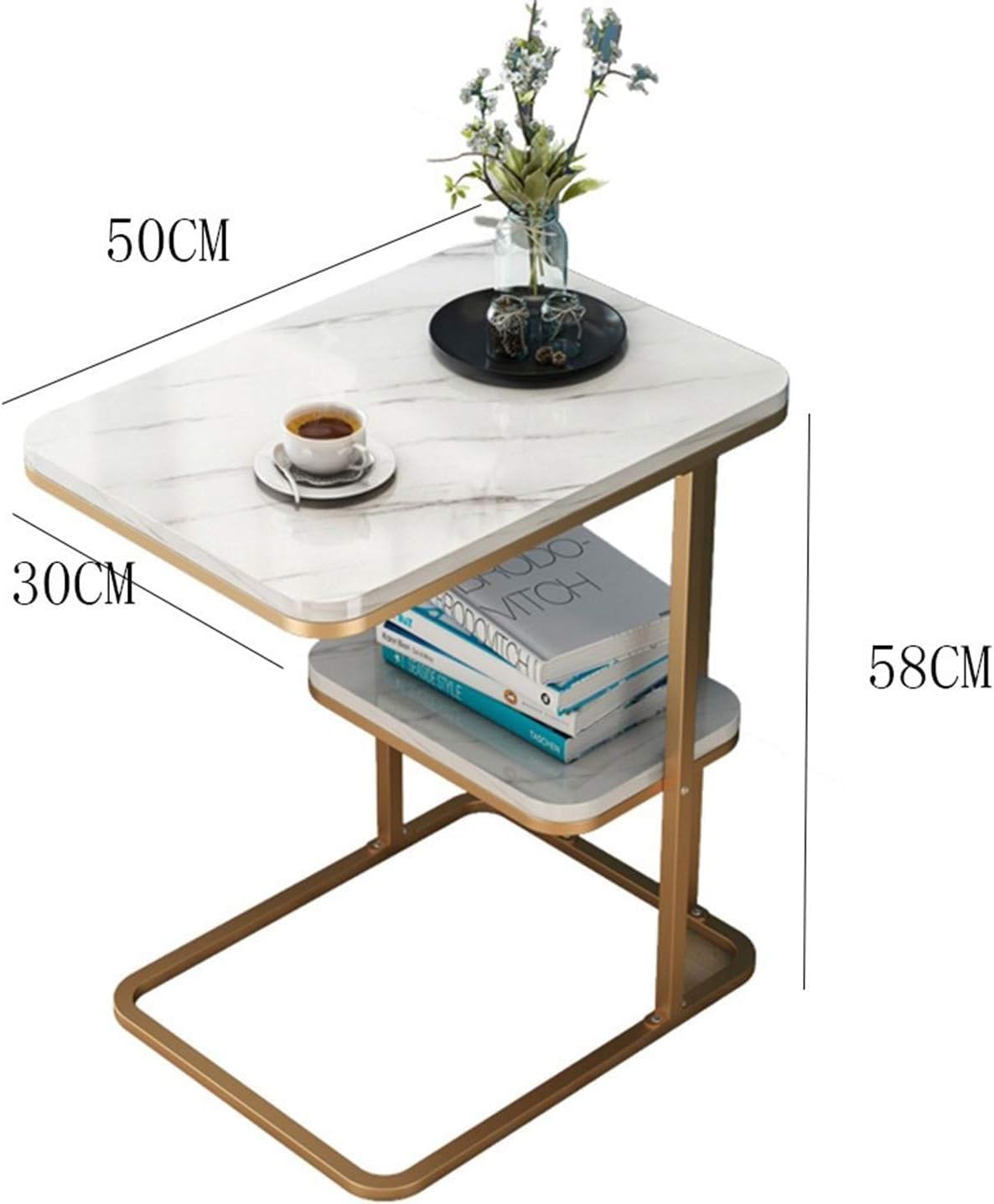 Aimery Office End Table 2-Layer End Table, C Shaped Side Table with Steel Frame, Squre Bedside Table for Balcony Sitting Room Leisure Places (Color : C)