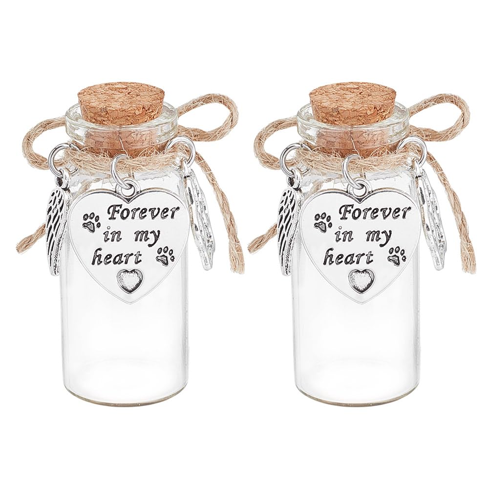 DELORIGIN 2pcs Pet Hair Glass Memorial Bottle Glass Tube Wishing Bottle with Heart Pendants and Cork Stopper Dog Cat Keepsake Memorial Urn Pet Remembrance Gift Sympathy Glass Vial for Pet Ashes Hair โ image 1