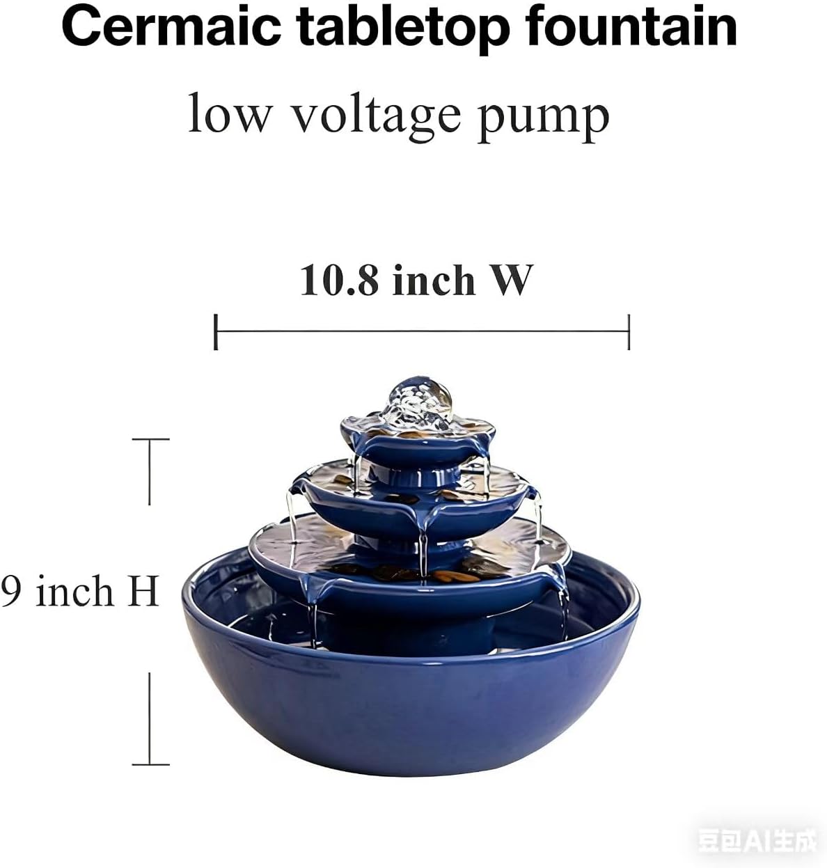Ceramic Tabletop Fountain with Ball for Indoor Table Desk Office Patio (Blue 2 A199)