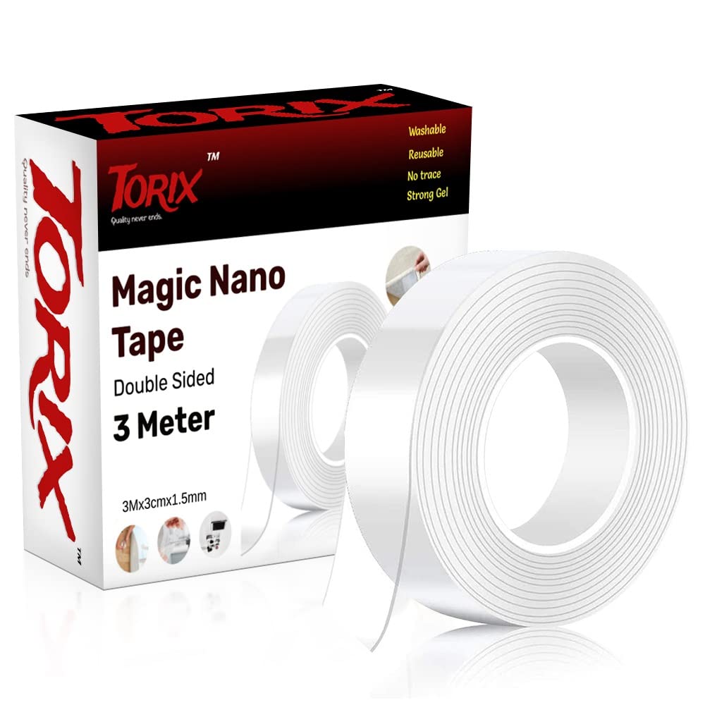 TorixPremium™ Double Sided Tape 3 Meter, Transparent magic Nano tape Reusable Washable Adhesive 2MM X30 mmX 3M