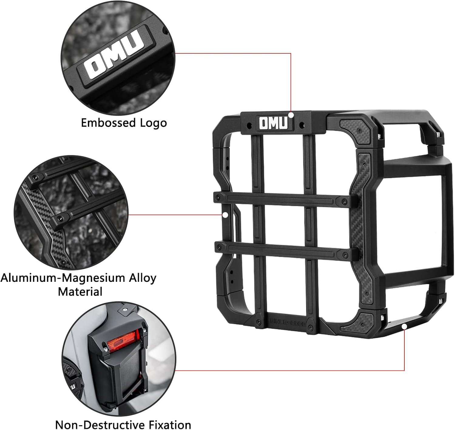 OMU Genesis Series Aluminum Tail Light Cover Compatible with 2018-2024 Jeep Wrangler JL, Protector Cover Tail Light Lamps Protected Trim Guards