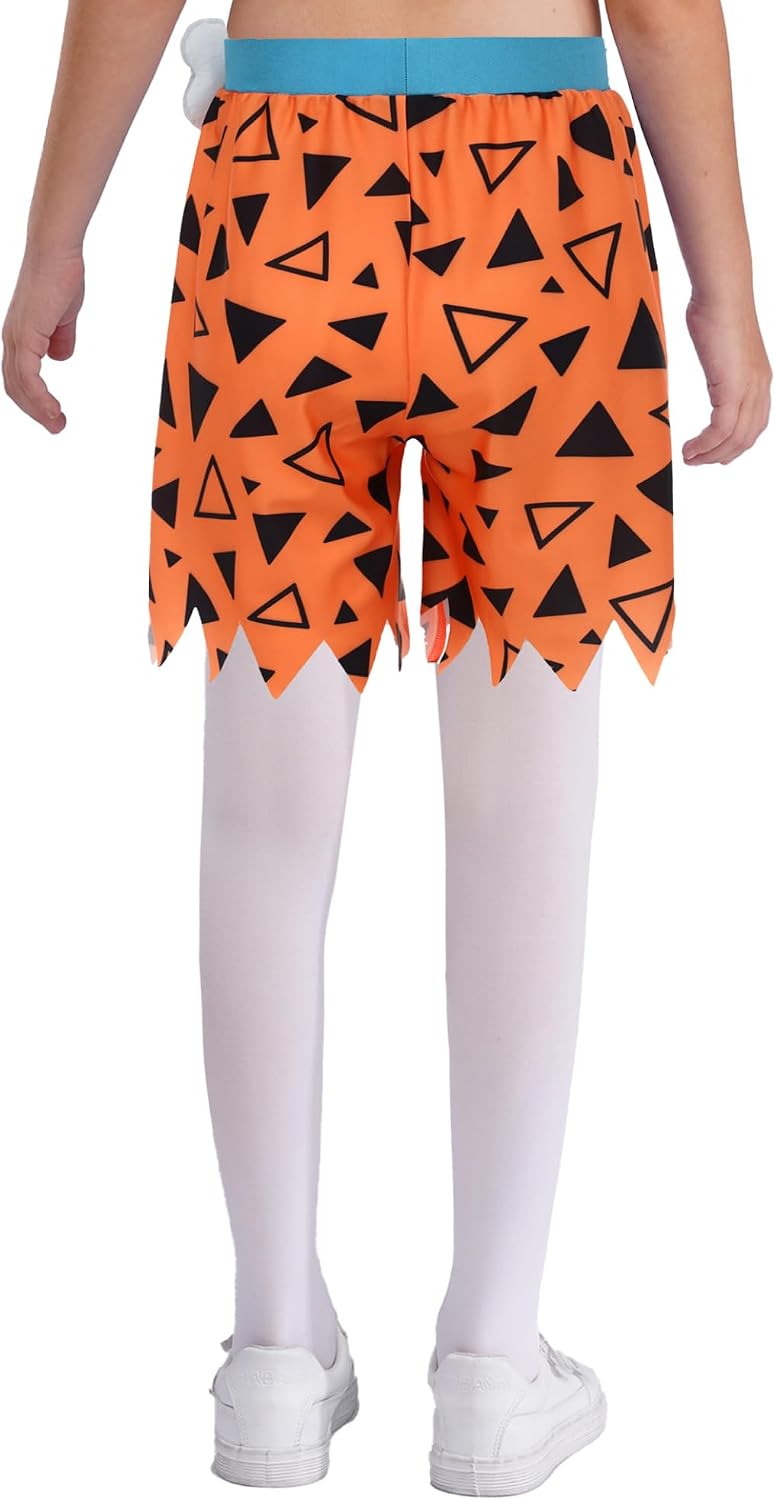 Sxiwei Kids Boys Elastic Waistband Jagged Hem Pants Stone Age Caveman Shorts with Bone for Stage Performance