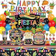 Cinco De Mayo Birthday Decorations, Mexican Birthday Party Decorations All-in-One Set Serves 25, 208PCS Fiesta Party Supplies with Banner Backdrop Tableware Tablecloth Centerpiece Cupcake Toppers
