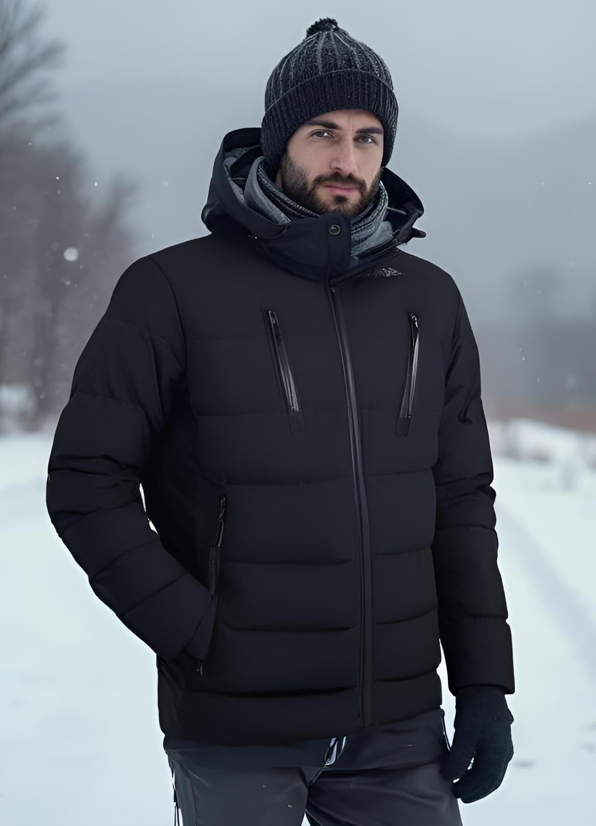GUGGEN Mountain Piumino da uomo con calda imbottitura, giacca invernale WH10, con cappuccio rimovibile, giacca trapuntata da uomo