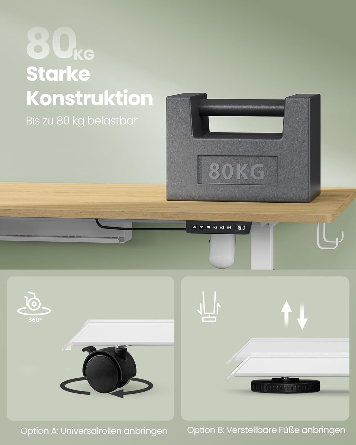 Desk feet options: wheels or adjustable feet