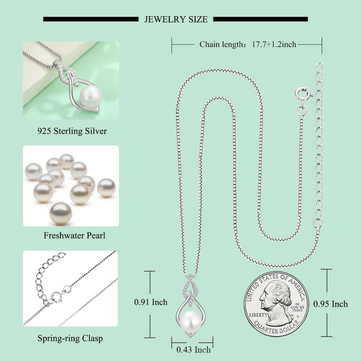 STARCHENIE Infinity Pearl Pendant Necklace 925 Sterling Silver 18K Gold/Rose Gold Plated 8mm White Pearl Jewelry Gift for Women - Image 6