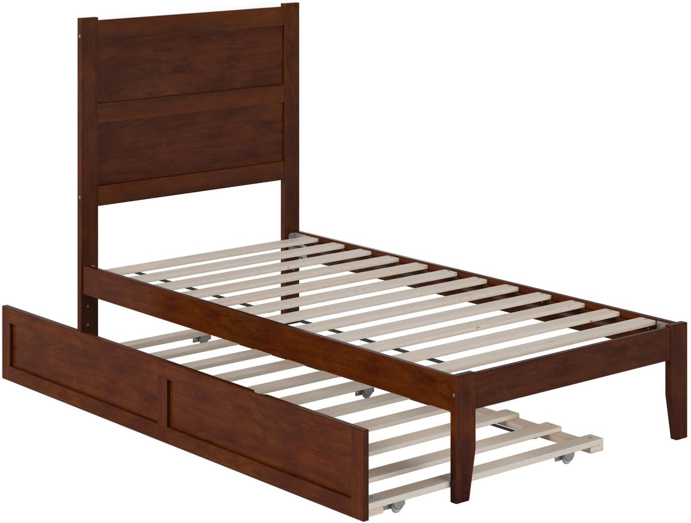 HomeStock Twin Platform Bed with Twin Trundle in Walnut